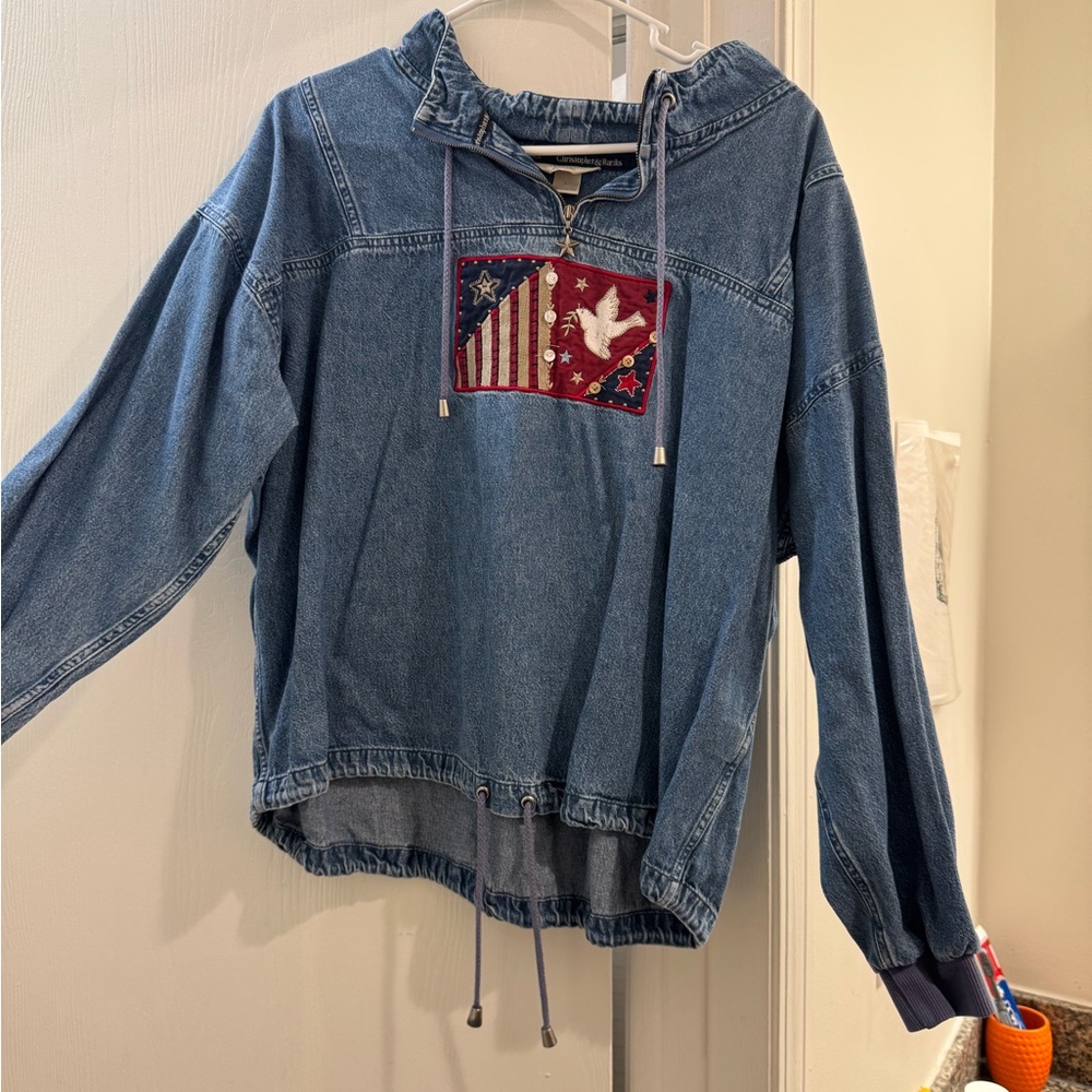 Blue Denim Hoodie with Embroidered Patch - Christopher & banks